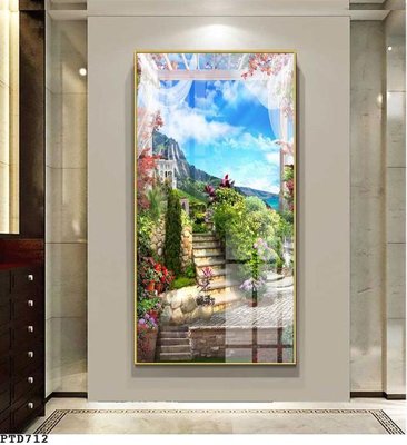 File tranh File phong thủy đứng thác nước PTD712 (bản gốc) in lụa dán tường