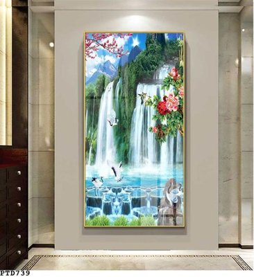 File tranh gốc File phong thủy đứng thác nước PTD739 (bản quyền) file PSD