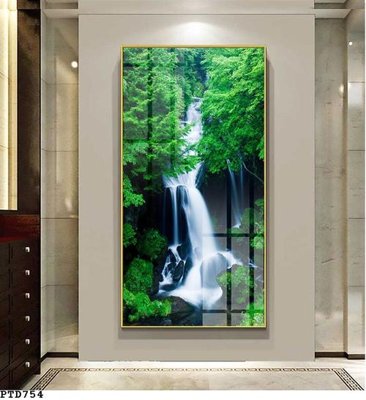File tranh File phong thủy đứng thác nước PTD754 (gốc) phong cách tối giản