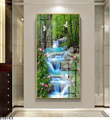File tranh in trần File phong thủy đứng thác nước PTD763 (ảnh gốc siêu nét)