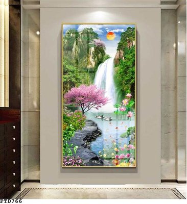 File tranh File phong thủy đứng thác nước PTD766 (ảnh gốc) in trần 3D