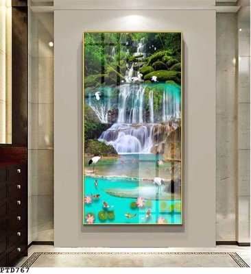 File tranh File phong thủy đứng thác nước PTD767 (file gốc) chủ đề phong thủy