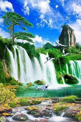 File tranh File phong thủy đứng thác nước PTD93 (gốc) chủ đề trẻ em