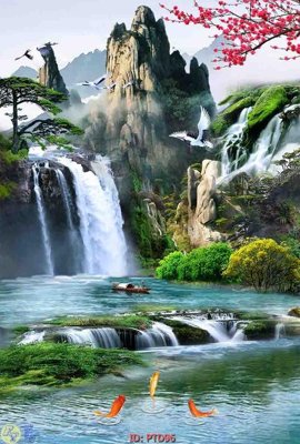 File tranh trang trí File phong thủy đứng thác nước PTD96 (file gốc)