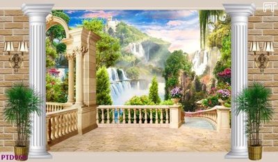 File gốc File phong thủy đứng thác nước PTD968 (in lụa) tranh mã đáo