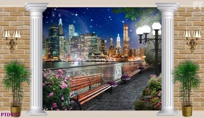 File ảnh File phong thủy đứng thác nước PTD982 (gốc) in PP, decal