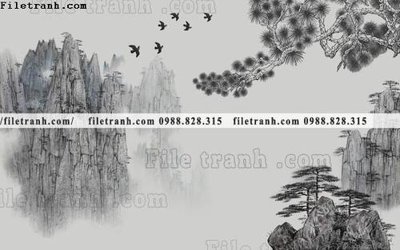 File gốc Phong canh thuy mac Trung Quoc 417 (in lụa) tranh mã đáo