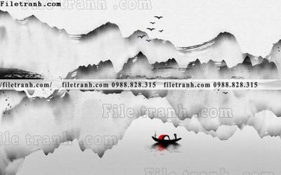 File in lụa Phong canh thuy mac Trung Quoc 419 (tân cổ điển) Phong canh thuy mac Trung Quoc 419