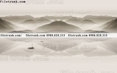 File in lụa Phong canh thuy mac Trung Quoc 443 (tân cổ điển) Phong canh thuy mac Trung Quoc 443