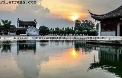 File tranh Phong canh toa nha co Zhang Jiangnan 125 (bản gốc) in lụa 5D