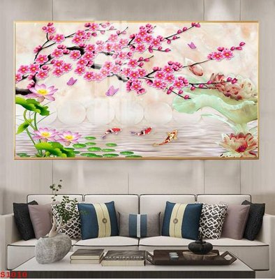 File ảnh Tranh cửu ngư quần hội sen cá S1010 (gốc) in poster
