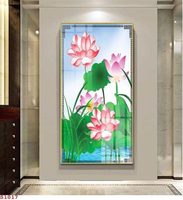 Download file Tranh cửu ngư quần hội sen cá S1017 (gốc) in mica cao cấp