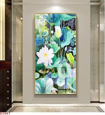 File gốc Tranh cửu ngư quần hội sen cá S1067 (in 3D) cho trang trí