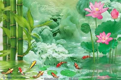 File PSD Tranh cửu ngư quần hội sen cá S112 (gốc) tách lớp chi tiết