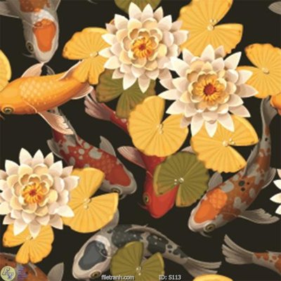 File tranh Tranh cửu ngư quần hội sen cá S113 (bản gốc) treo tường