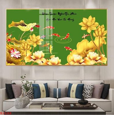 Ảnh gốc Tranh cửu ngư quần hội sen cá S1132 (siêu chi tiết) để in ấn