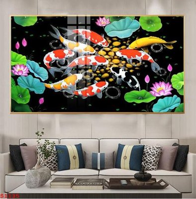 File tranh in mica Tranh cửu ngư quần hội sen cá S1135 (độ phân giải cao)