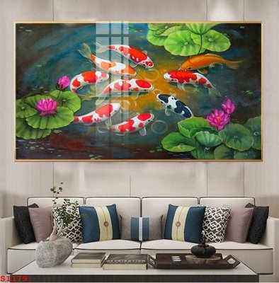 File tranh Tranh cửu ngư quần hội sen cá S1179 (ảnh gốc) sắc nét hoàn hảo