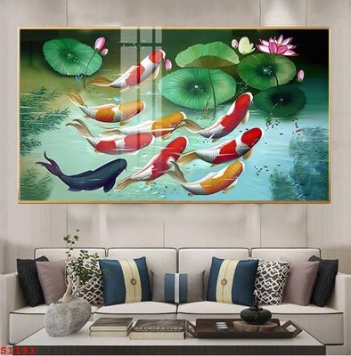 File in ấn Tranh cửu ngư quần hội sen cá S1193 chuyên nghiệp