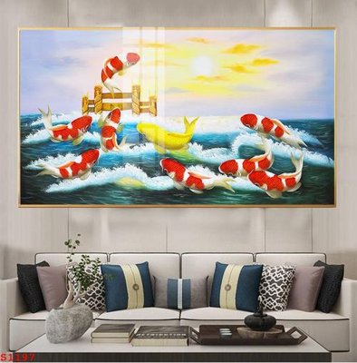 File in ấn Tranh cửu ngư quần hội sen cá S1197 chuyên nghiệp