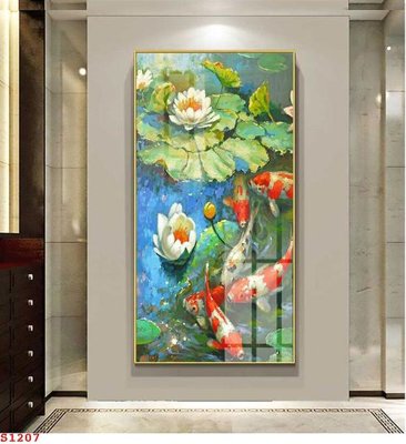 Download file gốc Tranh cửu ngư quần hội sen cá S1207 (in mica) trang trí