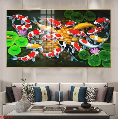 File in ấn chuyên nghiệp Tranh cửu ngư quần hội sen cá S1210 (file gốc)