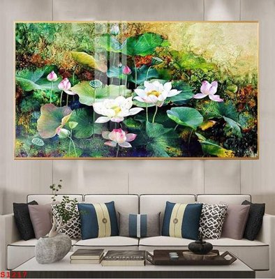 File gốc Tranh cửu ngư quần hội sen cá S1217 (in lụa) họa tiết 3D