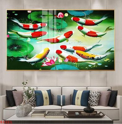 Cung cấp file tranh gốc Tranh cửu ngư quần hội sen cá S1221 độc quyền