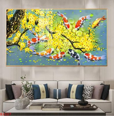 Ảnh gốc Tranh cửu ngư quần hội sen cá S1227 (độ nét cao) in mica