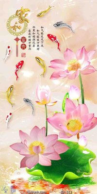 File tranh gốc Tranh cửu ngư quần hội sen cá S13 (bản quyền) độc đáo