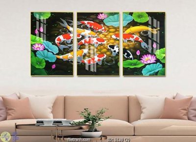 File tranh in mica Tranh cửu ngư quần hội sen cá S138 (độ phân giải cao)