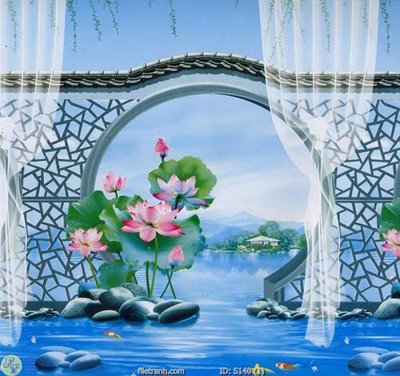 File tranh Tranh cửu ngư quần hội sen cá S140 (gốc) in trên kính