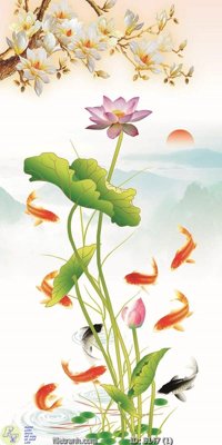 Tải file tranh Tranh cửu ngư quần hội sen cá S147 (gốc) tại Filetranh.com
