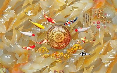 Ảnh gốc Tranh cửu ngư quần hội sen cá S172 (độ nét cao) in mica