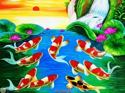 File ảnh Tranh cửu ngư quần hội sen cá S221 (gốc) dùng in Pano