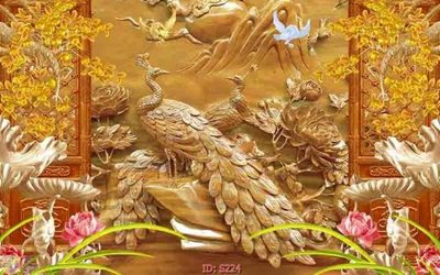 File in lụa Tranh cửu ngư quần hội sen cá S224 (tân cổ điển) Tranh cửu ngư quần hội sen cá S224