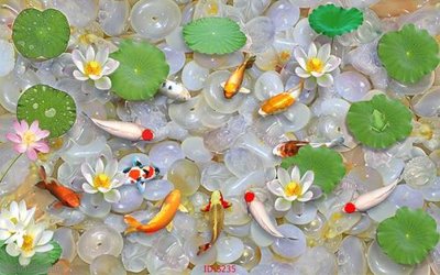 File tranh Tranh cửu ngư quần hội sen cá S235 (gốc) chủ đề tĩnh vật