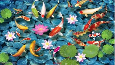 File in mica Tranh cửu ngư quần hội sen cá S241 (ảnh gốc) đẹp