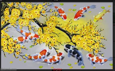 File ảnh Tranh cửu ngư quần hội sen cá S264 (gốc) dùng in Pano