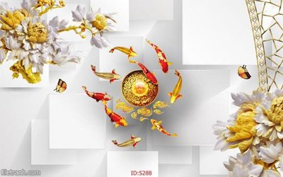 File gốc Tranh cửu ngư quần hội sen cá S288 (trang trí) cho phòng khách