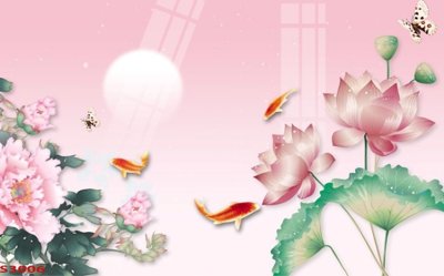 File tranh Tranh hoa sen cá cửu ngư quần hội S3006 (gốc) chủ đề thiên nhiên