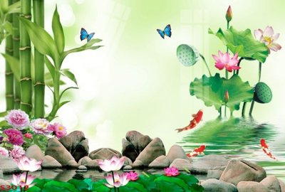 File gốc Tranh hoa sen cá cửu ngư quần hội S3012 (ảnh rõ nét) để in