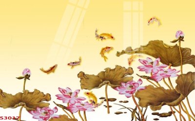 File ảnh Tranh hoa sen cá cửu ngư quần hội S3017 (gốc) cho trang trí nội thất