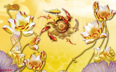 Tải file tranh Tranh hoa sen cá cửu ngư quần hội S3025 (ảnh gốc) ngay
