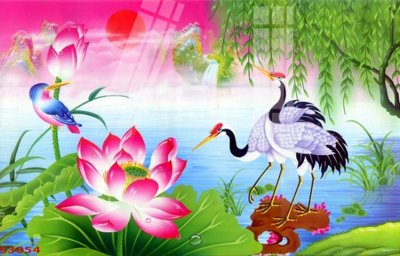 File gốc Tranh hoa sen cá cửu ngư quần hội S3054 (phong cách) tối giản