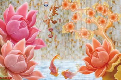 Tải file Tranh hoa sen cá cửu ngư quần hội S3058 (gốc) làm file tranh quảng cáo