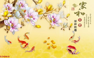 Tải file Tranh hoa sen cá cửu ngư quần hội S3065 (ảnh gốc) in gạch 3D