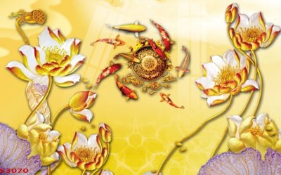 Tải file Tranh hoa sen cá cửu ngư quần hội S3070 (gốc) chủ đề phong thủy
