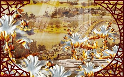 File in trần Tranh hoa sen cá cửu ngư quần hội S3072 (bản gốc) phong cảnh