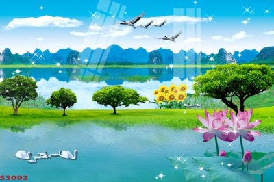 File tranh Tranh hoa sen cá cửu ngư quần hội S3092 (gốc) in vải canvas